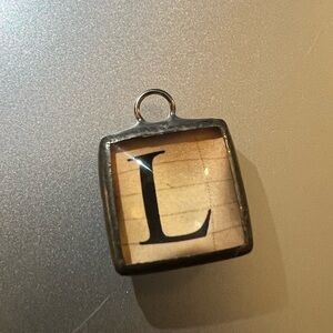 Notebook Initial square glass bubble pendant
